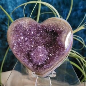 AH3 Amethyst Geode Heart With Stalactite & Banded Agate From Brazil | Home Decor